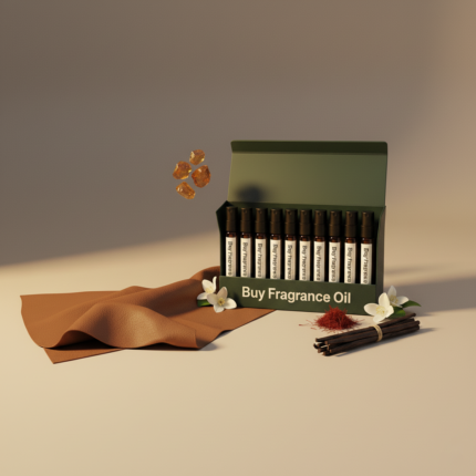 Unisex discovery perfume oil kit – 10×2ml sampler featuring luxury and niche-inspired amber, floral, musk and leather perfumes.