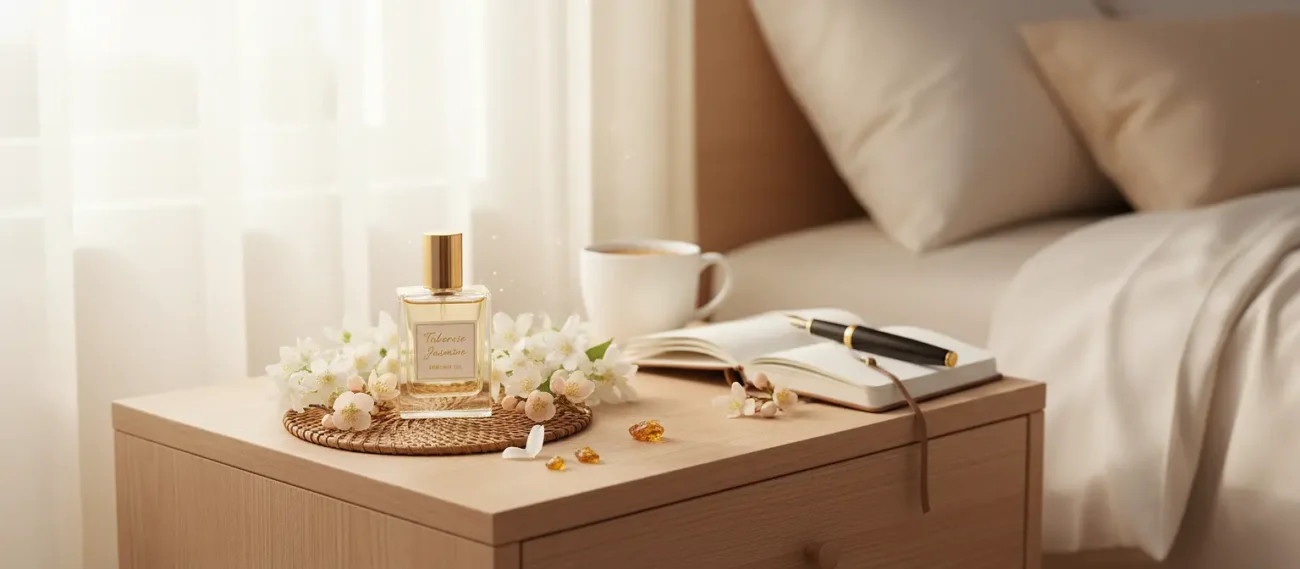 Tuberose Jasmine Perfume Oil – white floral amber fragrance inspired by Good Girl Gone Bad, elegant feminine perfume oil.