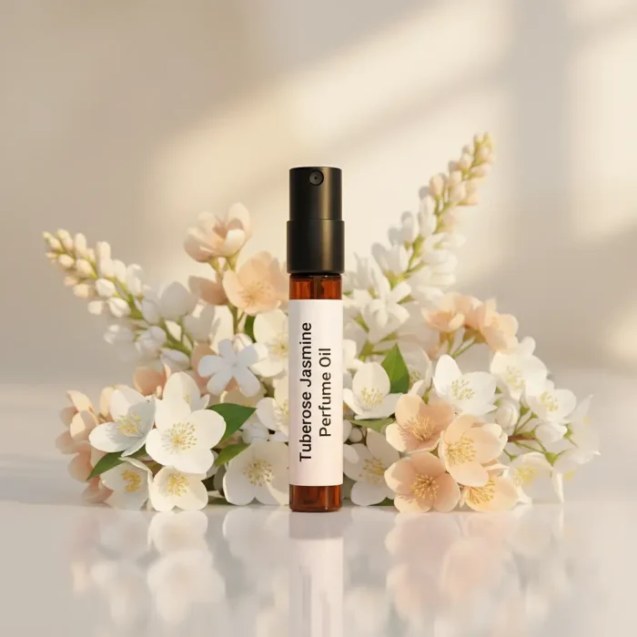 Tuberose Jasmine Perfume Oil – white floral amber fragrance inspired by Good Girl Gone Bad, elegant feminine perfume oil.
