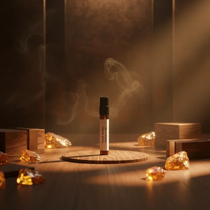 Wood Amber Perfume Oil – woody amber fragrance for men featuring amber, sandalwood, and musk, inspired by Bvlgari Man.