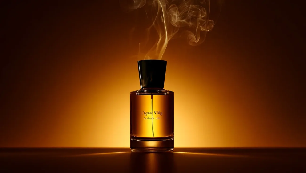 Amber Vanilla Resin perfume oil bottle with golden amber tones, smoky vanilla resin and incense-inspired luxury mood.