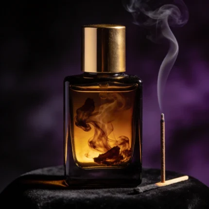 Amber Vanilla Resin perfume oil bottle with golden amber tones, smoky vanilla resin and incense-inspired luxury mood.