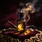 Amber Vanilla Resin perfume oil bottle with golden amber tones, smoky vanilla resin and incense-inspired luxury mood.