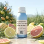 bergamot grapefruit vetiver perfume oil background with fresh citrus fruits and clean woody vetiver tones in a bright modern atmosphere