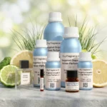 bergamot grapefruit vetiver perfume oil background with fresh citrus fruits and clean woody vetiver tones in a bright modern atmosphere