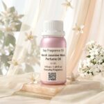 neroli jasmine musk perfume oil background with soft white flowers and clean airy light in a minimal elegant atmosphere