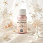 neroli jasmine musk perfume oil background with soft white flowers and clean airy light in a minimal elegant atmosphere