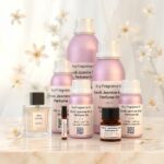 neroli jasmine musk perfume oil background with soft white flowers and clean airy light in a minimal elegant atmosphere