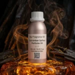 Oud amber saffron perfume oil with golden oriental glow, dark oud wood texture and warm resinous amber atmosphere.
