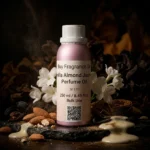 vanilla almond jasmine perfume oil background with creamy vanilla, almond texture and soft jasmine flowers in a dark warm sensual atmosphere