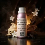 vanilla jasmine tonka perfume oil background with creamy vanilla, white jasmine flowers and warm tonka bean glow in a dark sensual atmosphere